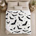 thumbnail image 4 of Black Bats with Crescent Moons on White, Spooky Graphic Style for Halloween Lovers, Night Bat Pattern and Halloween Gift, Cozy Flannel Blanket for Family Room and Playroom, Home Decor, 4 of 8