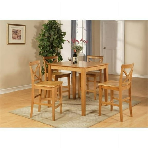 East West Furniture PUBS3-OAK-W 3PC Pub set with 39 in. Square Counter Table and 2 Wood seat stools