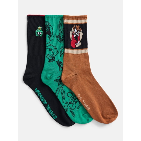 Looney Tunes Men's Crew Socks, 3-Pack, Shoe Sizes 8-12