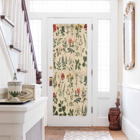 Vintage Botanical Door Curtains for Door Window, French Sidelight Front Back Door Curtains With Tieback, Boho Plants Wildflower Mushroom Leaf Kitchen Rod Pocket Drapes Panel, 25"x72"