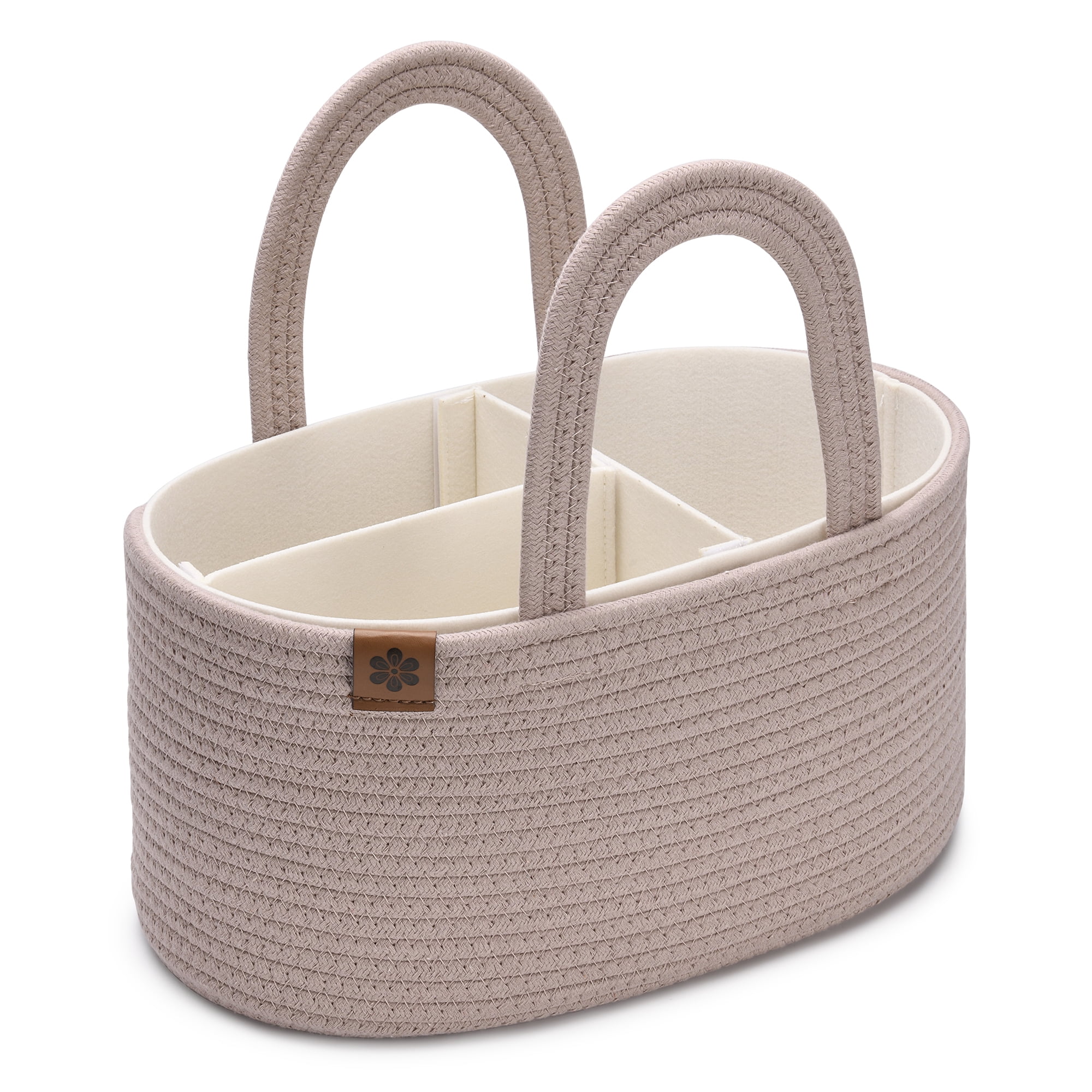 Natural Woven Wicker 3-Compartment Diaper Caddy with Handles +