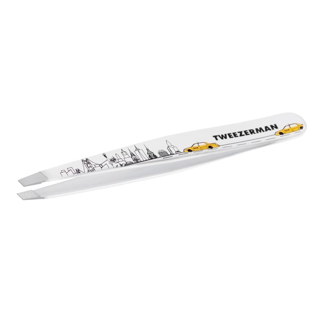 Pinza de cejas Tweezerman, obliqua clásica con diseño de New York City - Pinzas de para Depilación, de Acero Inoxidable