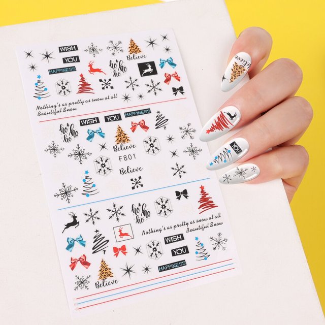 Pegatinas de uñas en relieve de Navidad 5D, copos de nieve blancos, deslizadores de manicura de Santa Claus, pegatinas de decoración de belleza de Arte de uñas de Año Nuevo Gao Jinjia LED
