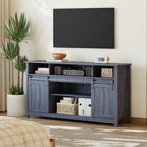 Furnibear LED Farmhouse TV Stand for 70/65/60 Inch TVs,Entertainment Center Storage Cabinets with Power Outlets and Sliding Barn Door,Rustic TV Stands for Living Room,Media Console Cabinet,Gray