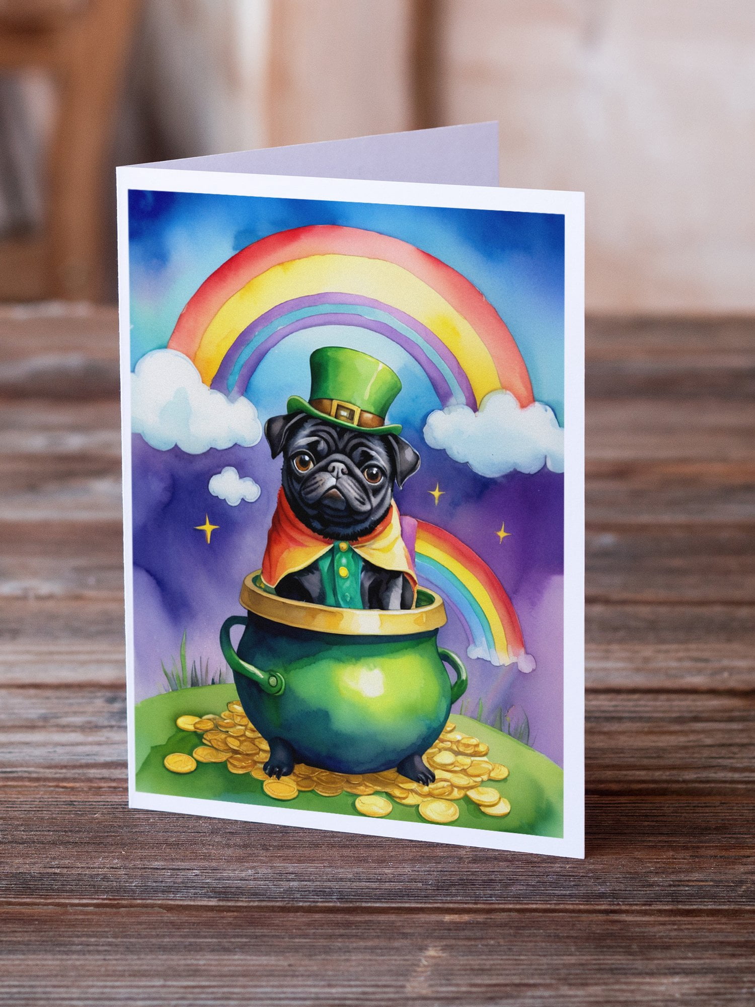 Pug St Patrick's Day Greeting Cards Pack of 8 7 in x 5 in