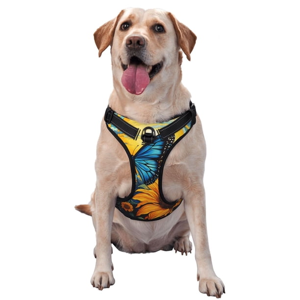 Fotbe Colorful Cloud Butterfly Sunflower Arnés para Perro con Estampado –Chaleco Ajustable Acolchado con Asa de Control para Perros Grandes-Large