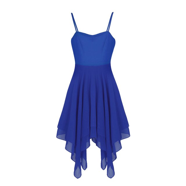 inhzoy Robe de Danse Lyrique pour Femmes en Chiffon Bretelles Spaghetti Asymétrique Robe de Bal Bleue P