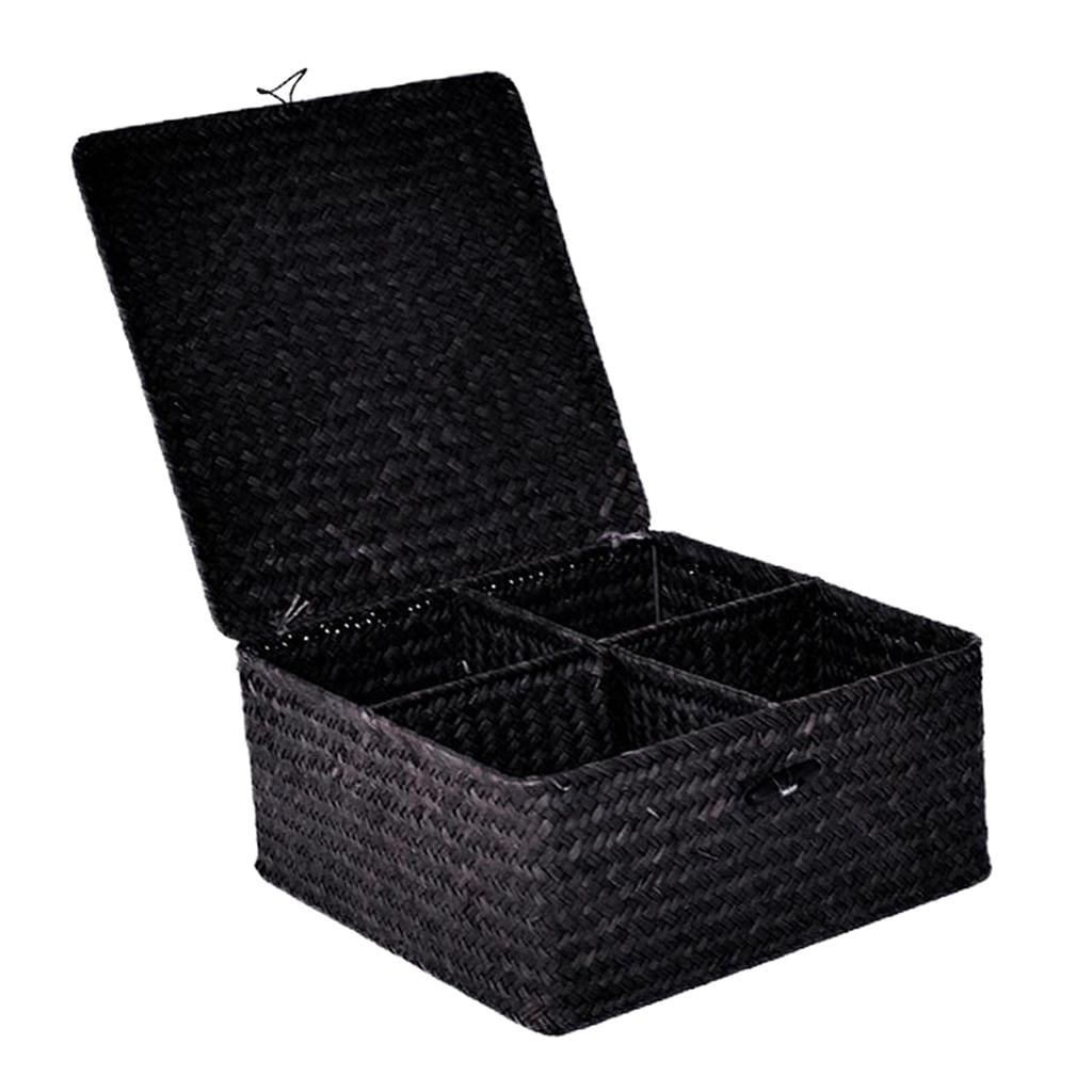 Storage Shelf Organizer Baskets Seagrass Wicker Basket Pantry black