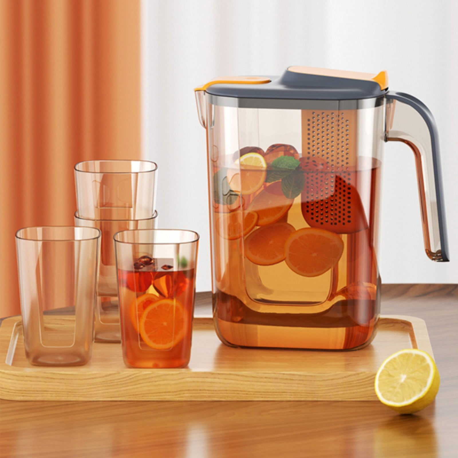 Piwvid 72oz Plastic Pitcher with Lid, 0.57 Gallons 2.2 Litre BPA-Free Carafe for Hot and Cold Lemonade Juice Iced Tea, Fridge Water Jug with Filter
