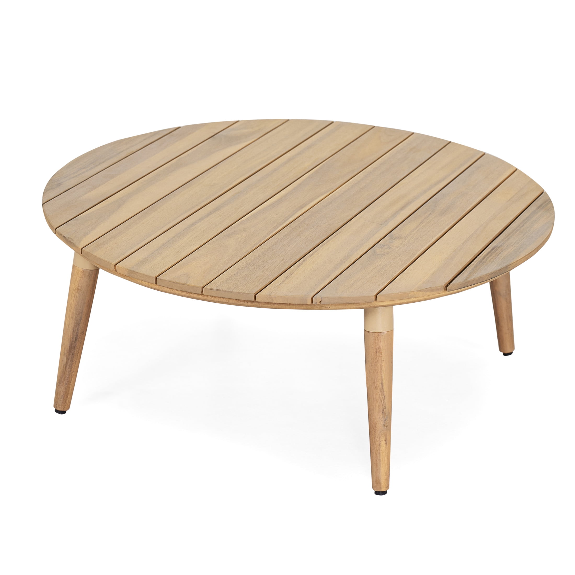 Christopher Knight Home Round Outdoor Coffee Table, Acacia Wood Patio Table with Tapered Legs, Natural Finish