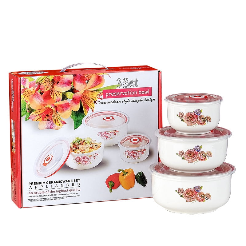 Ceramic Bowls with Lids, Set of 4 Airtight Food Storage Containers for Kitchen & Gifts