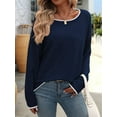 thumbnail image 6 of Women'S Fall Sweaters 2025 Casual Crew Neck Contrast Long Sleeve Knit Pullovers Jumper Tops Navy Blue L, 6 of 7