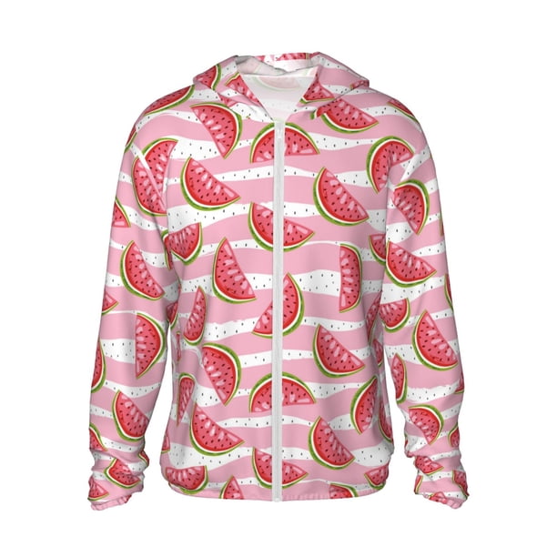 Fotbe Cute Watermelon Chaqueta con Protección Solar UPF 50+ para Hombre y Mujer, Camisa con Capucha y Bolsillos-XX-Large