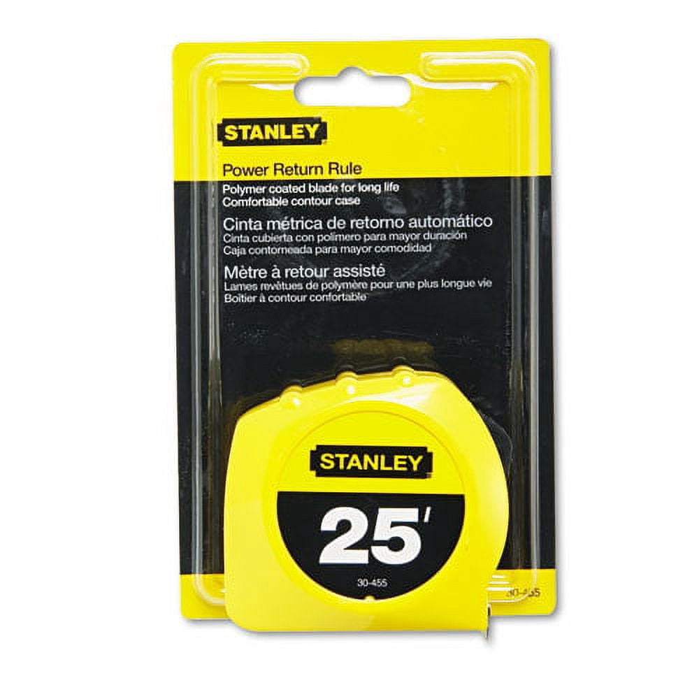 Power Return Tape Measure, Plastic Case, 1" X 25ft, Yellow | Bundle of 5
