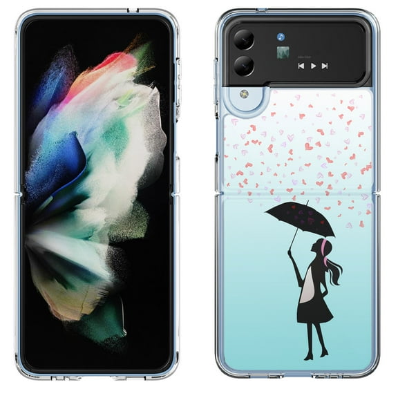 Shockproof Bumper Phone Case for Samsung Galaxy Z Flip 4 5G, by OneToughShield ® - Rain/Hearts