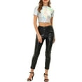 thumbnail image 2 of DARING DIVA Women's Mock Neck Short Sleeve Metallic Crop Tops T-Shirts M Silver, 2 of 6