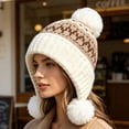 thumbnail image 6 of AVRNLIQ Fair Isle Knit Beanie Womens Ear Flap Winter Hat with Pom Pom White, 6 of 6