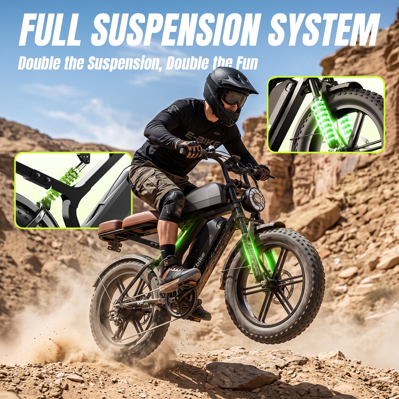 SISIGAD Electric Bike for Adults, 750W Motor 100 Miles Range Ebike with 48V 30Ah Dual Battery, 20"x4.0" Fat Tire E Mountain Bike for Age 16+, UL2849
