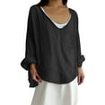 thumbnail image 2 of Holzkary Linen Tops for Women Loose Fit Basic Solid Tunic Tops Flowy Hem Boho Clothing Trendy 2025 Women's Solid Color Loose Plus Size Long Cotton Texture Dress Shirt Black Xl, 2 of 7