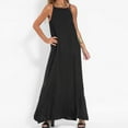 thumbnail image 4 of Jinhomg Womens Sleeveless Summer Dress Loose Fit Comfy Cotton Linen Maxi Dresses Casual Solid Spaghetti Strap Tank Dress Vacation Beach Wear Black XXXL, 4 of 5