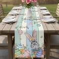 thumbnail image 4 of Happy Easter Table Runner 48 Inches, Spring Bunny Colorful Eggs Wooden Grain Bed Runner Dresser Scarves Tabletop for Indoor Outdoor Parties/Ceremony/Banquet, 13" x 48", 4 of 8