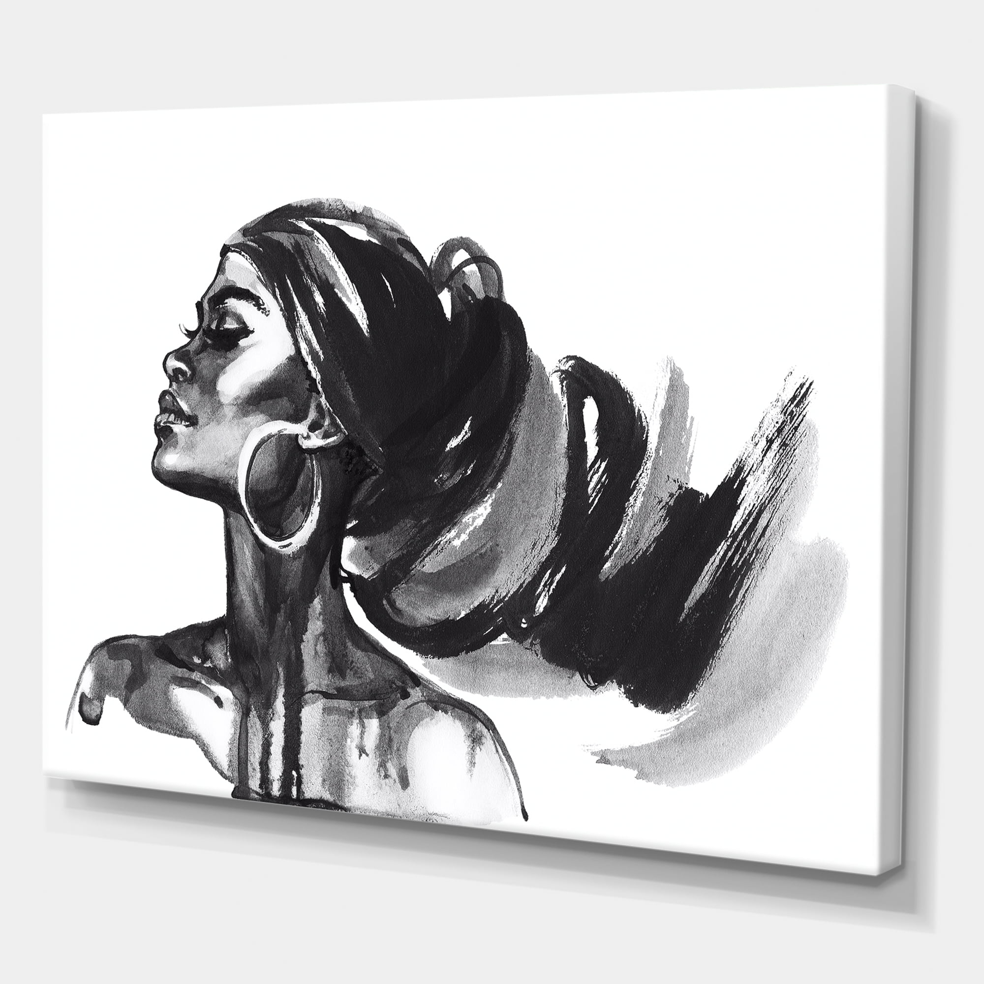 Designart ' Black and White Portrait of African American Woman IV ' Modern Canvas Wall Art Print