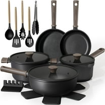 Astercook 18-Piece Pots and Pans Set, Black Titanium Induction Nonstick Cookware Set, Oven Safe to 480°F, Induction Compatible & Dishwasher Safe, Kitchen Cooking Set for RV Trips, Camping and Picnic