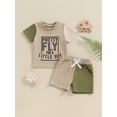 thumbnail image 2 of FEORJGP Kids Toddler Boys Summer Outfits 0 6M 12M 18M 2T 3T Infant Baby Short Sleeve T-Shirts Letter Print Contrast Color Tops Elastic Waist Shorts Lisual 2Pcs Clothes Set for Daily Vacation, 2 of 9