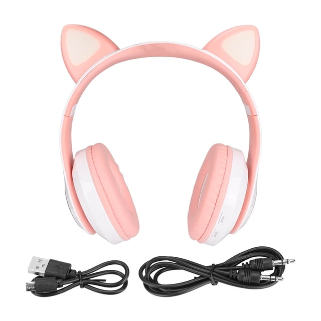 Auriculares LXB39C para niños con Bluetooth 5.0, plegables, inalámbricos, con orejas de gato y música brillante (rosa y blanco)