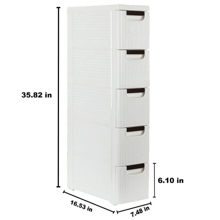 Slim Rolling Storage Bins Clear Cabinet Compartment Organizer White Black  Handle
