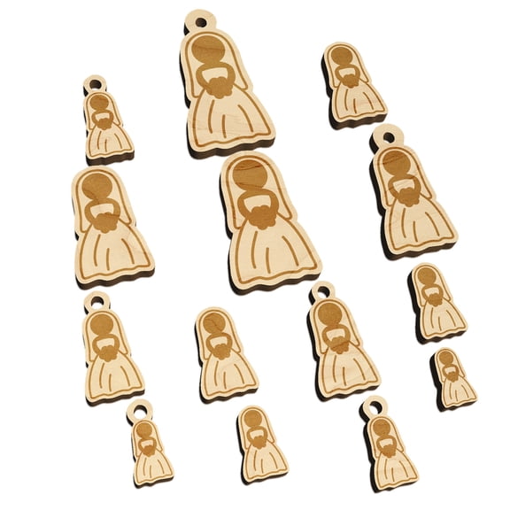 Bride Symbol Wedding Wood Mini Charms Shapes DIY Craft Jewelry - With Hole - Various Sizes (16pcs)