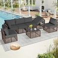 thumbnail image 3 of Ainfox 7 Pieces Outdoor Wicker Patio Furniture Set, Adjustable Backrest Sectional Conversation Couch with Thick Cushions & Coffee Table for Garden Porch Poolside, Brown/Gray, 3 of 8