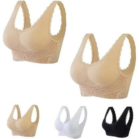 Under 10   5PC Women s Embroidered Bra  Comfortable Breathable Underwire-Free  Seamless Bralette  No Rims  Soft Fabric  For Daily Wear  Nursing  Sports  Supportive  Casual Bra  Bra Set  | Beige L