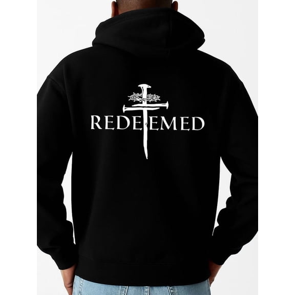 Redeemed Cross Hoodie sweatshirt for men machine washable black Winter wear, vintage style, comfortable fit, patterned sweatshirt, streetwear lovers comfortable Fashion Unisex Shirt Printed tshirts