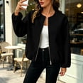 thumbnail image 2 of Women's Wool Blend Zip-Up Casual Jacket Ghalytn Round Neck Cropped Long Sleeve Loose Outerwear with Pockets, 2 of 8