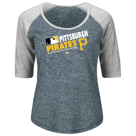 Pittsburgh Pirates Majestic Women's Plus Size Authentic Collection Team Choice Three-Quarter Raglan Sleeve T-Shirt - Heathered Black