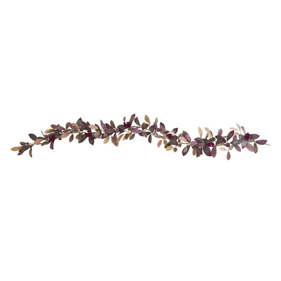 Nearly Natural Purple 6'H Fall Laurel Leaf with Berries Artificial Garland (Set of 2)