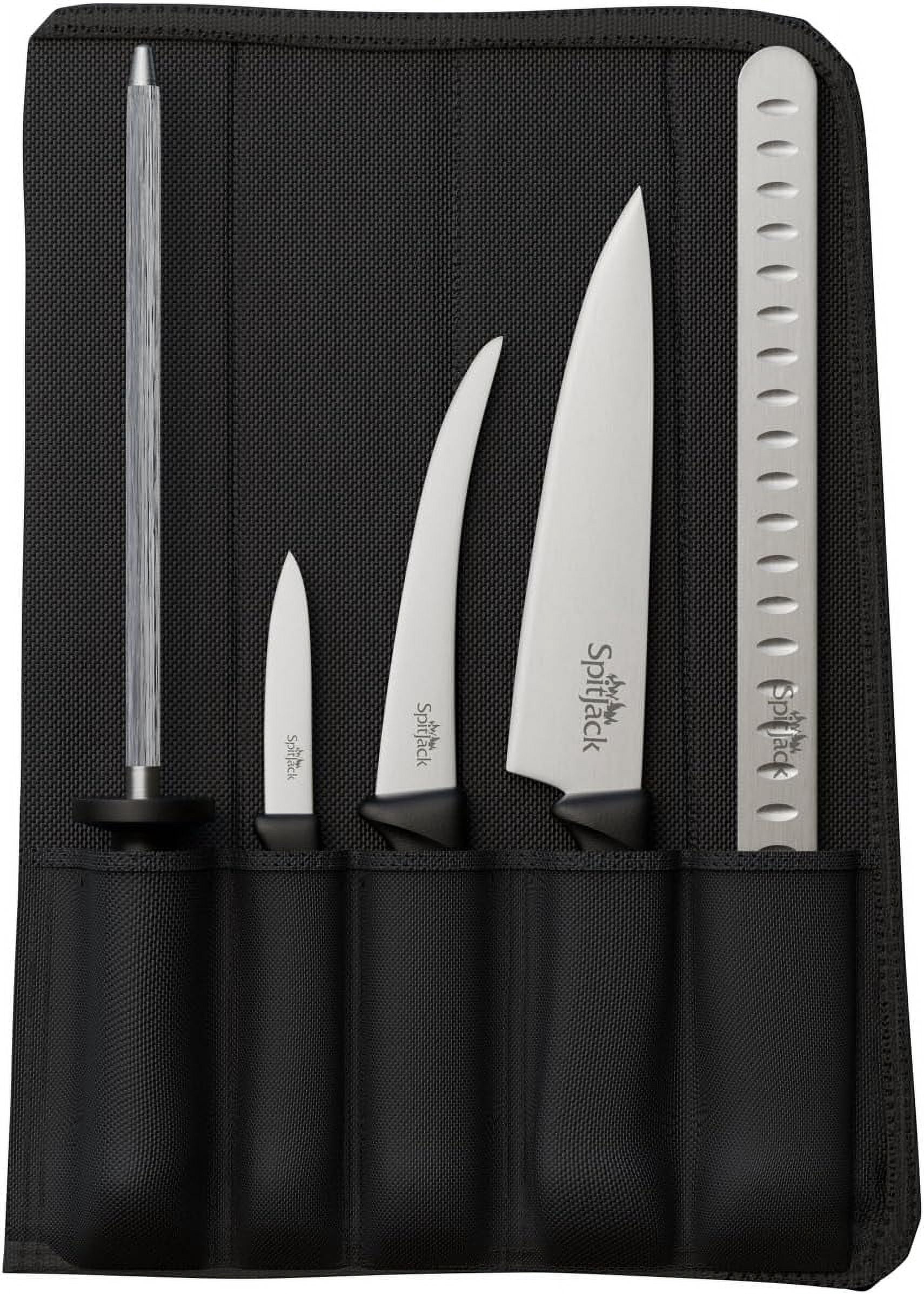 SPITJACK BBQ Butcher Knife Set – Brisket Trimming & Meat Slicing Kit with 8" Chef Knife, 3.5" Paring Knife, 10" Sharpening Steel & Storage Case