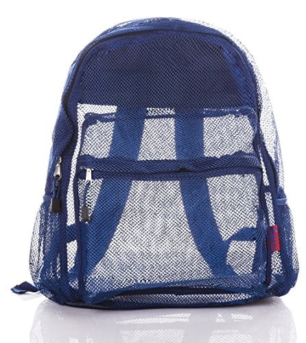clear mesh backpack for kids men & women by bravo - large school & travel bag - stylish transparent see through design - comfortIle padded shoulder straps - utility pocket & bottle holders (blue)