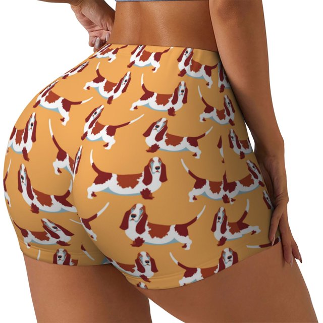 Balery Dachshund Dog Puppy Pantalones cortos de entrenamiento estampados para mujer, sin costuras, ajustados, para gimnasio, yoga, correr, deportes, ejercicio activo, fitness.-Large