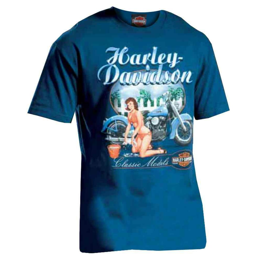 Harley-Davidson - Men's Short Sleeve T-Shirt, Bike Wash Pin-Up Lady, Blue - Walmart.com