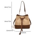 thumbnail image 2 of Bolso Hombro Paja para Mujer Tipo Cubo Con Cordón Cuero PU Playa Tejido (marrón), 2 of 4