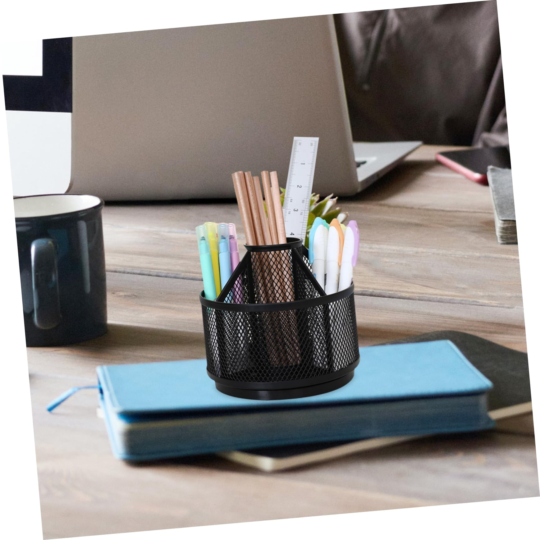 Rotating Storage Box Marker Organizer Rotating Crayon Organizer Black Pen Holder Slots Pen Cup Crayon Holder Lead Pencils Desktop