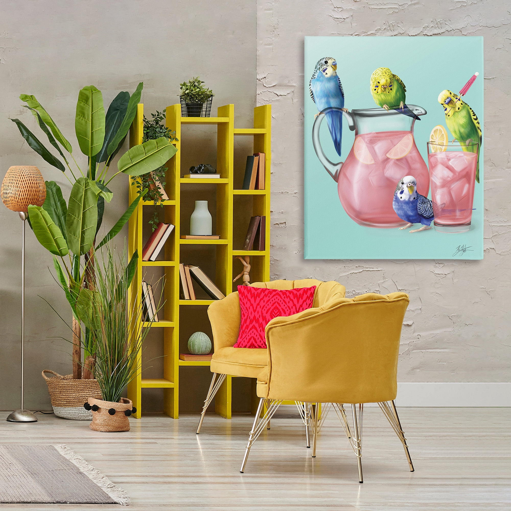 Stupell Industries Budgies & Pink Lemonade Food & Beverage Painting Gallery Wrapped Canvas Art Print Wall Art, 36 x 48
