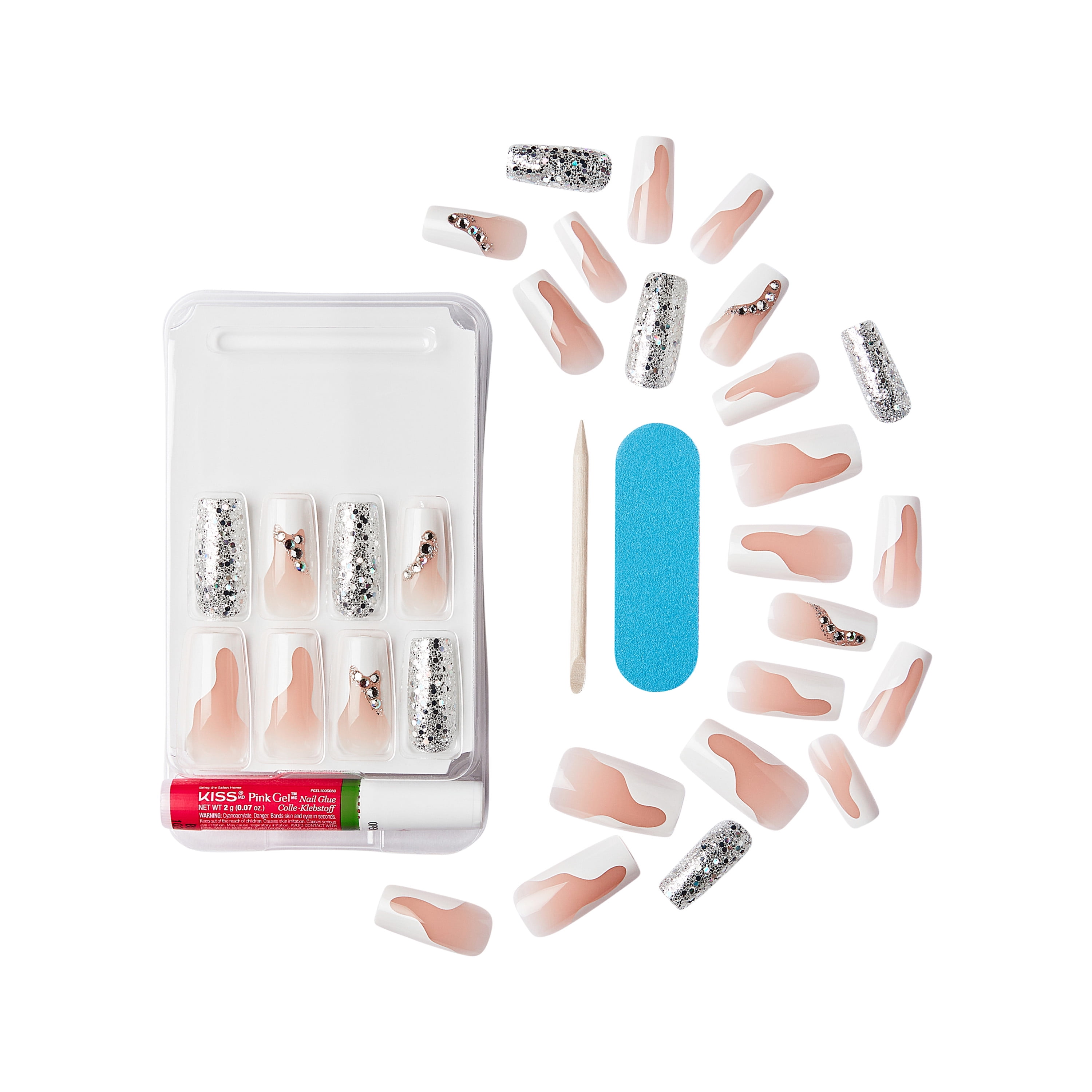KISS Classy Nails, Press-On Nails, Stay Modish, White, Long Square, 30 Count