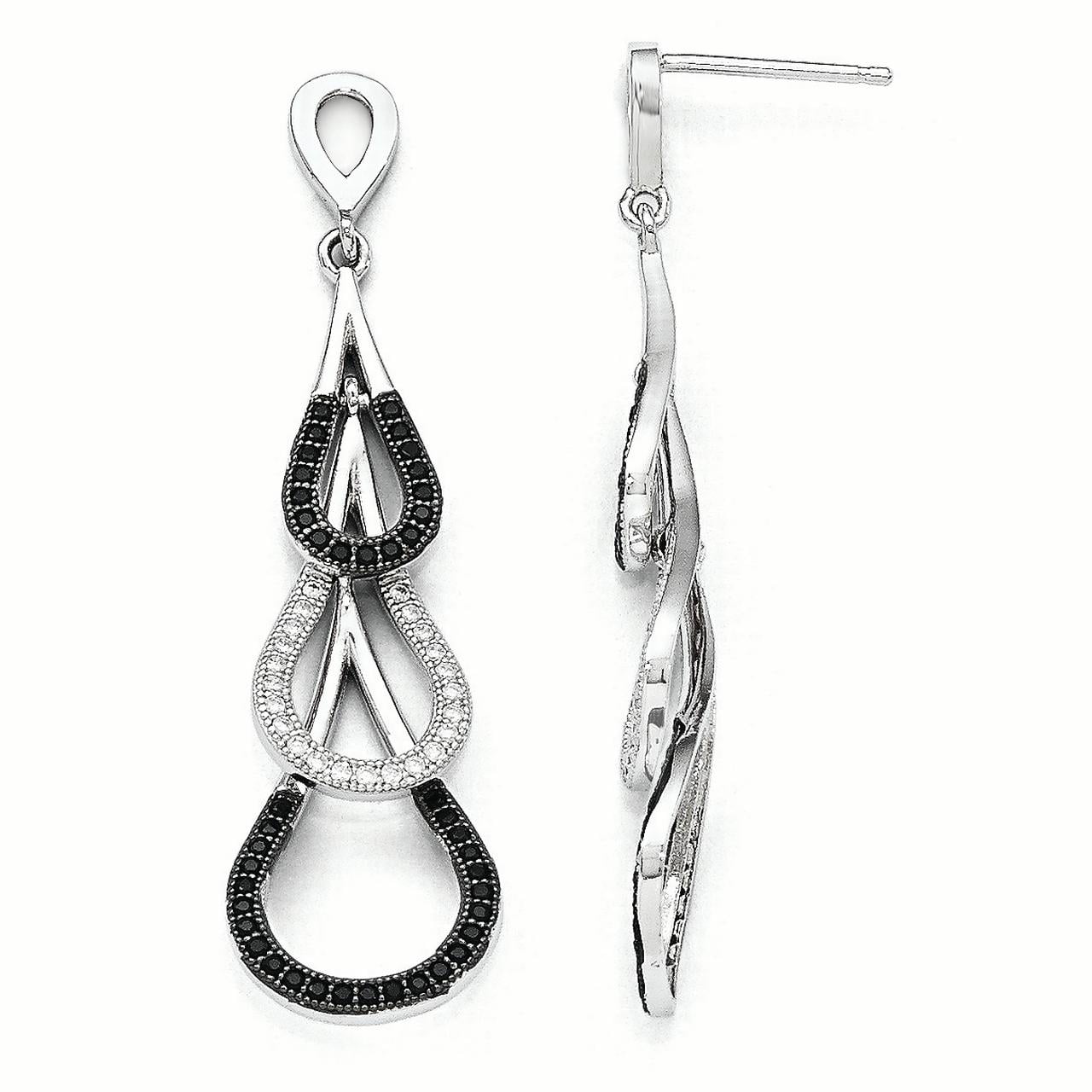 925 Sterling Silver Black White Diamond Drop Dangle Chandelier Post Stud Earrings Fine Jewelry For Women Gifts For Her