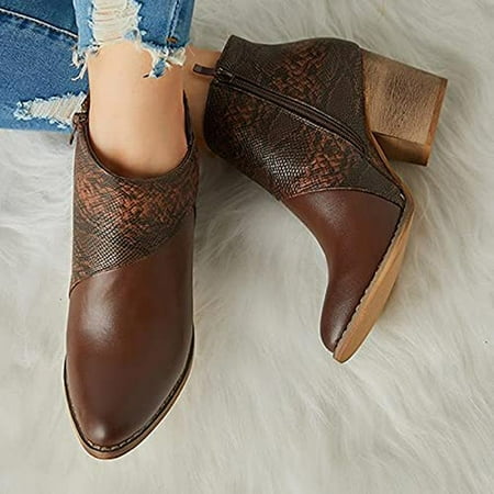 

VKEKIEO High Boots Peak Toe High Heel Booties Ornamental Zipper Zip-Up Coffee Winter Boots