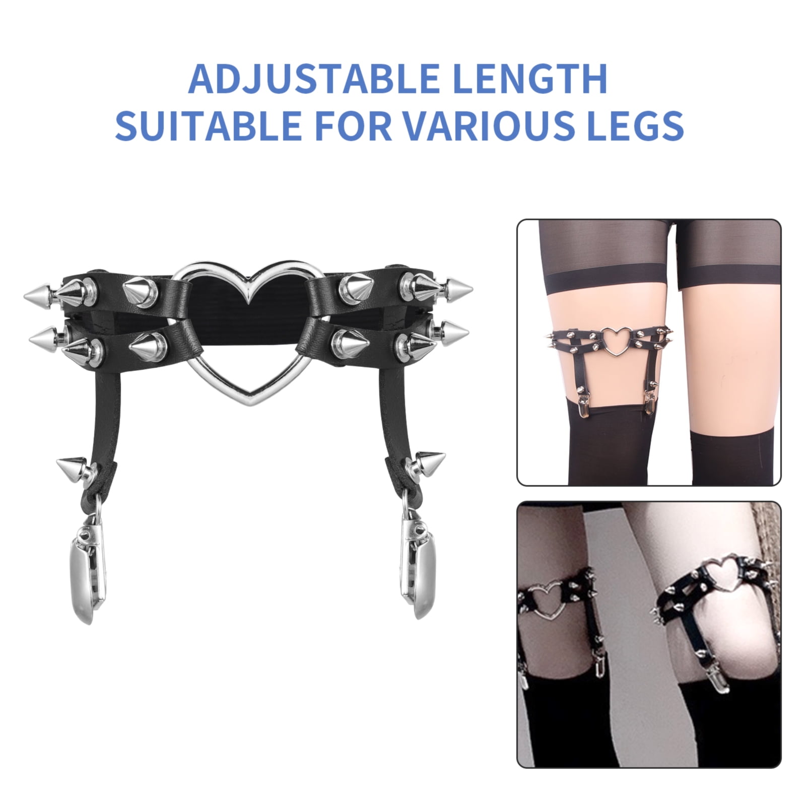 1x Women Leather Double Strap Heart Garter Leather Garter Garter Elastic Rivet Stud Leg Garter Belt Walmart