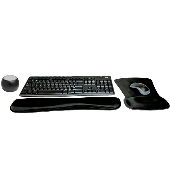 Logitech MK270 Wireless Keyboard & Mouse Combo Travel Home Office Modern Bundle with Boost Water-Resistant Portable Wireless Bluetooth Speaker, Gel Wrist Pad, & Gel Mouse Pad
