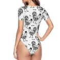 thumbnail image 3 of Uemuo Retro Rooster Pattern Women's One Piece Short Sleeve Swimsuit Rash Guard Surfing Modest Quick-drying Swimsuit Beach Essentials-Small, 3 of 9